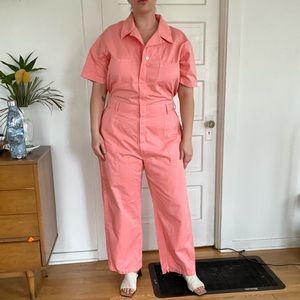 Big Bud Press Flamingo Pink Short Sleeve Jumpsuit - 2X - DYE STAIN / IMPERFECT
